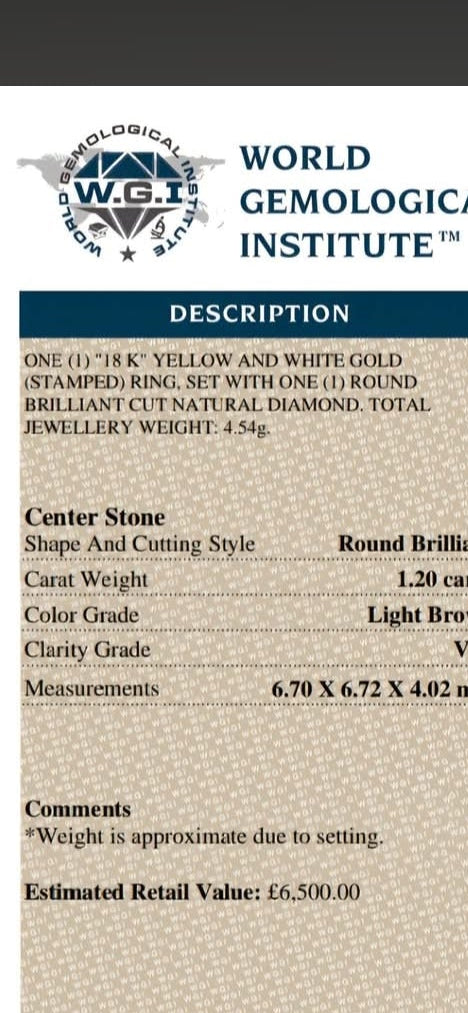 18ct Gold, 1.2ct VS1 Champagne Diamond Ring