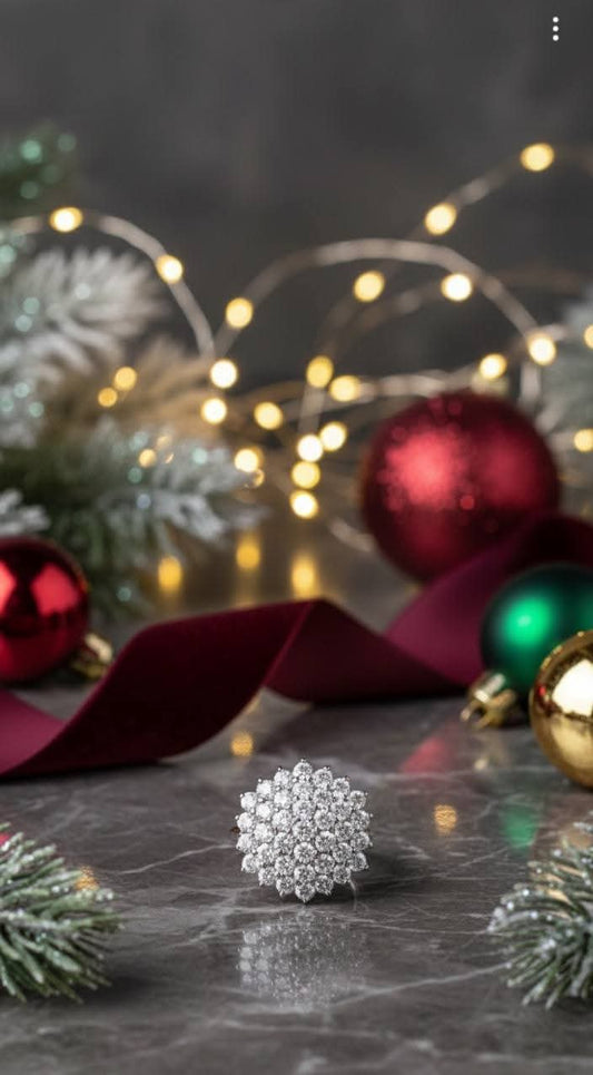 18ct White Gold, 1.3ct Diamond Cluster Ring. Size Q.