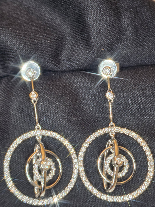 18ct, White Gold, 1ct Drop Hoop Earrrings. VS2-SI1. With WGI Report