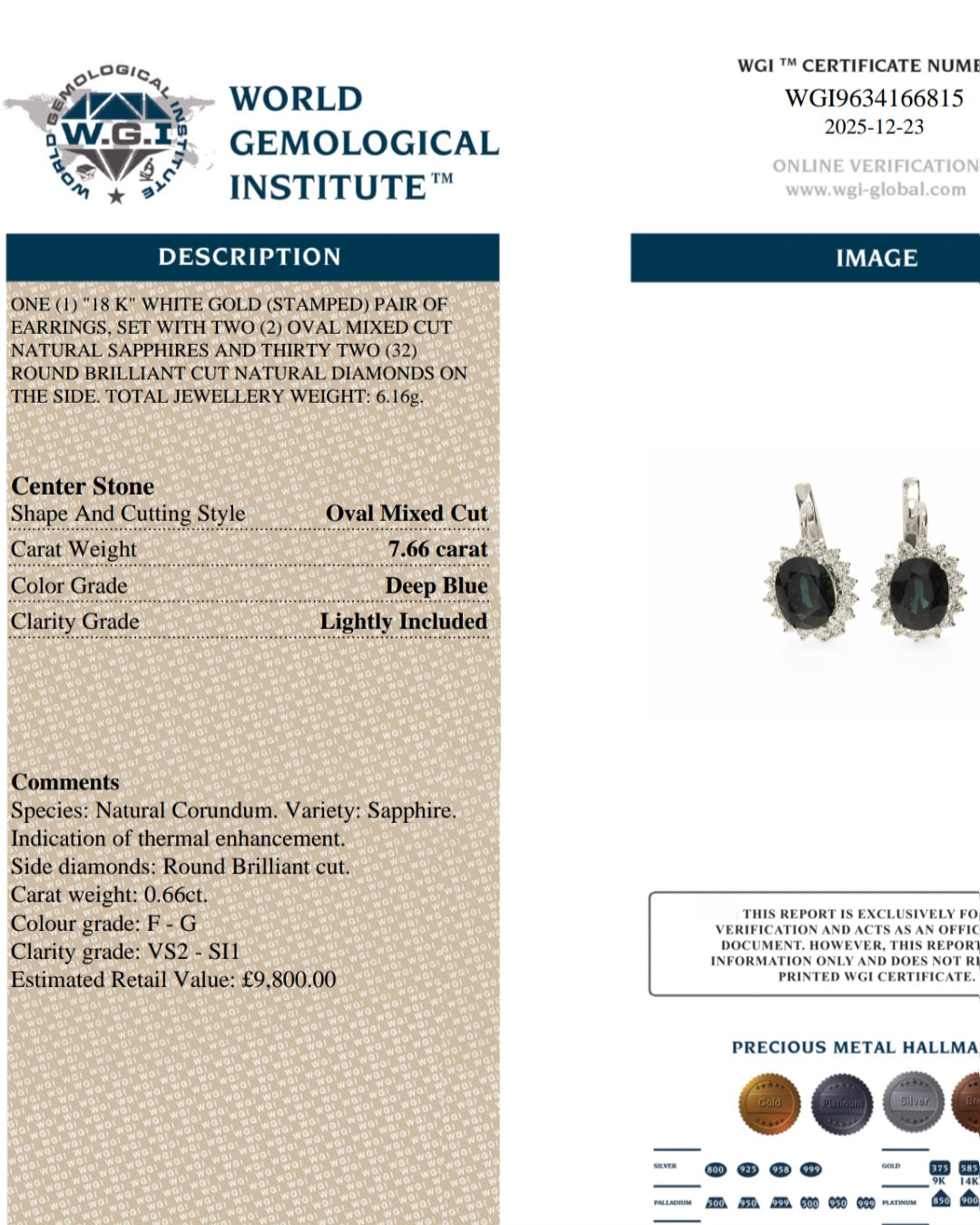 18ct White Gold, 8.33ct Sapphire & Diamond Halo Drop Earrings. Includes WGI Valuation. RRP: £9800.