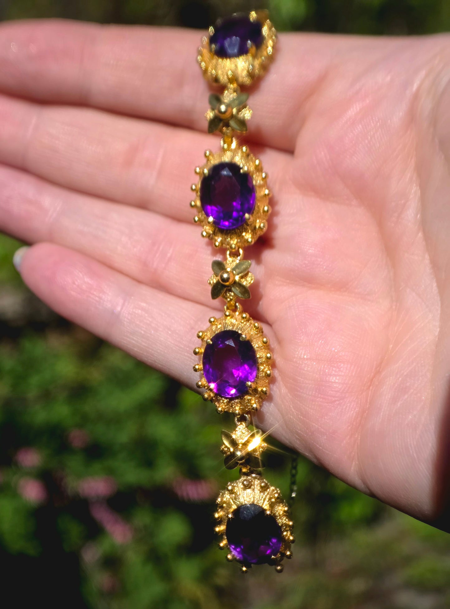 9ct & 12ct Gold, Etruscan Revival, Victorian Amethyst Bracelet. 25g. Absolutely Stunning.