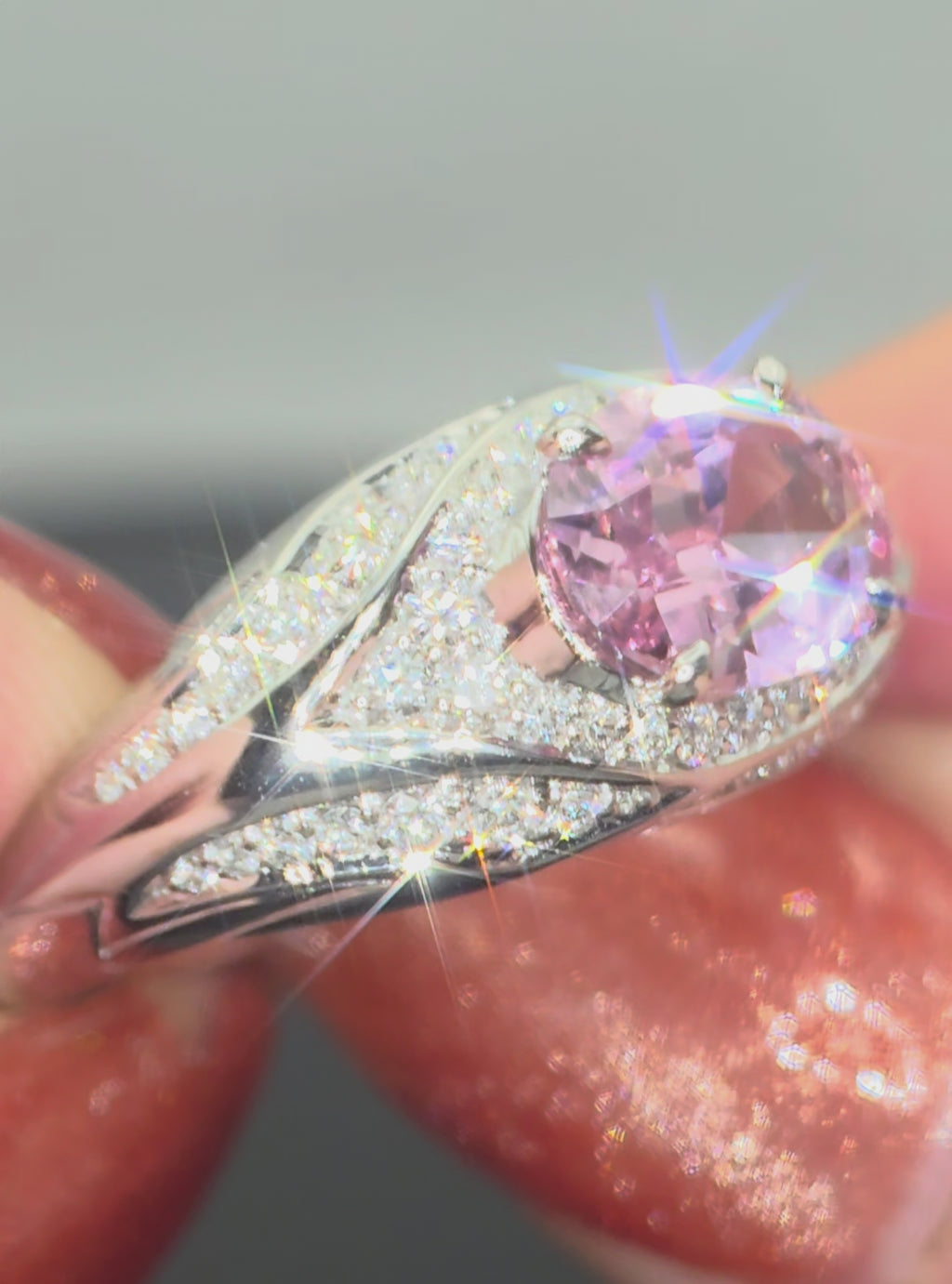 Kat Florence: Untreated Mogok Burmese Spinel & D Flawless Diamond Ring. Size O-Q. Certified.