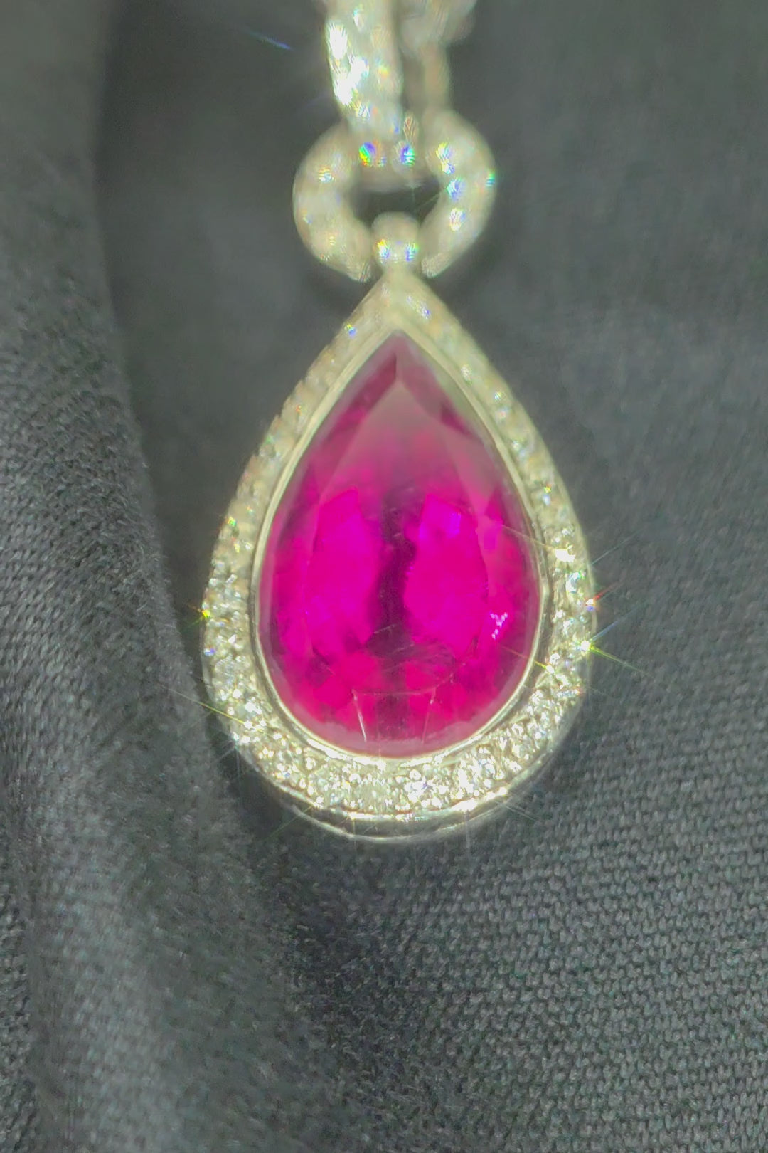 18ct Gold, 4.2ct Rubellite Tourmaline & 1.09ct Diamond Necklace, With WGI Certification.