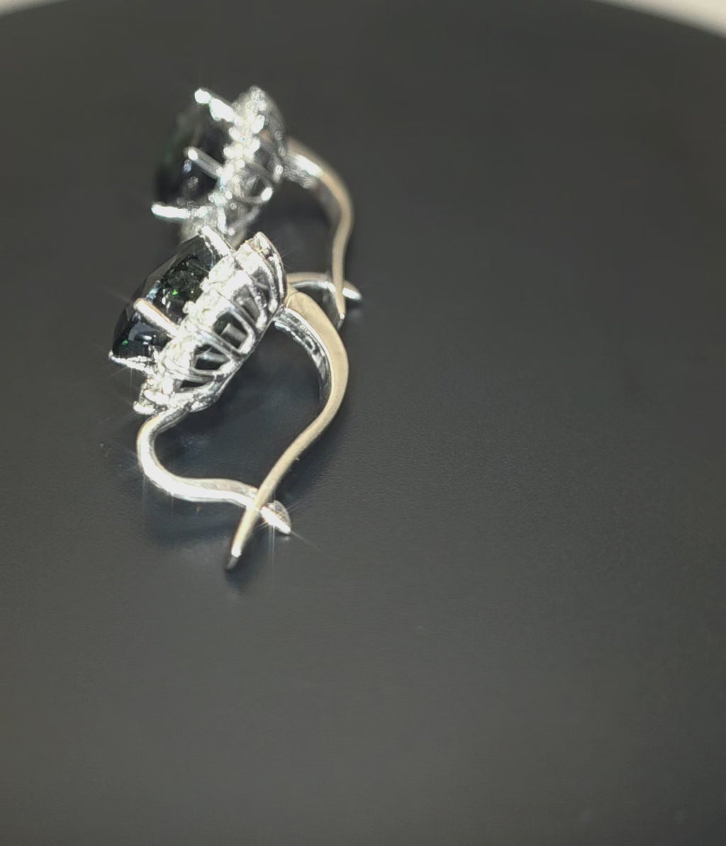 18ct White Gold, 8.33ct Sapphire & Diamond Halo Drop Earrings. Includes WGI Valuation. RRP: £9800.