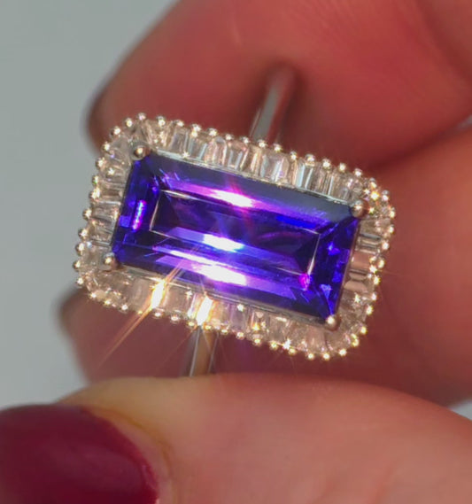 Platinum, 3ct AAAA Eye Clean Tanzanite & 0.5ct VS2-SI1 Diamond Ring. Size P. Easily Sized. WGI Certified.