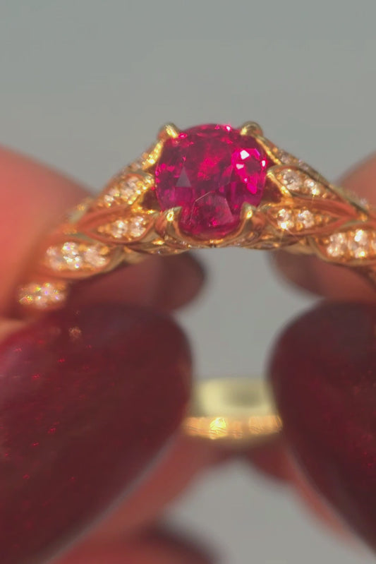 Kat Florence, Unheated, Untreated, Pigeon Blood Ruby Ring. Includes Original Paperwork. Size O/P & Q Due To Band Design.