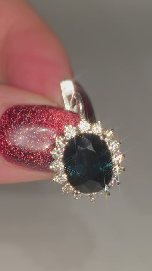 18ct White Gold, 8.33ct Sapphire & Diamond Halo Drop Earrings. Includes WGI Valuation. RRP: £9800.