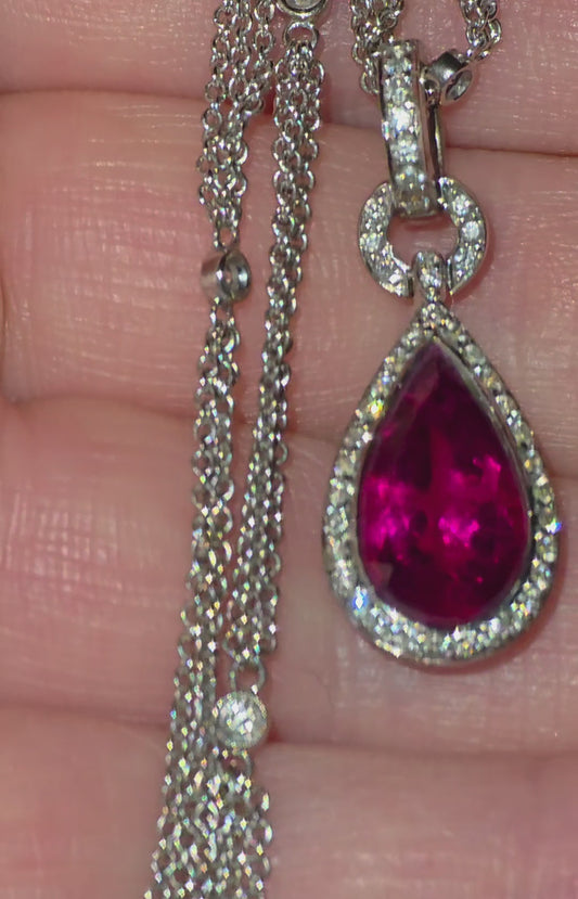 18ct Gold, 4.2ct Rubellite Tourmaline & 1.09ct Diamond Necklace, With WGI Certification.