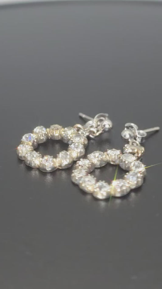 9ct Gold, 1.7ct Natural Old European & Old Mine Cut Diamond Drop Hoope Earrings. Vintage. Includes WGI Report.