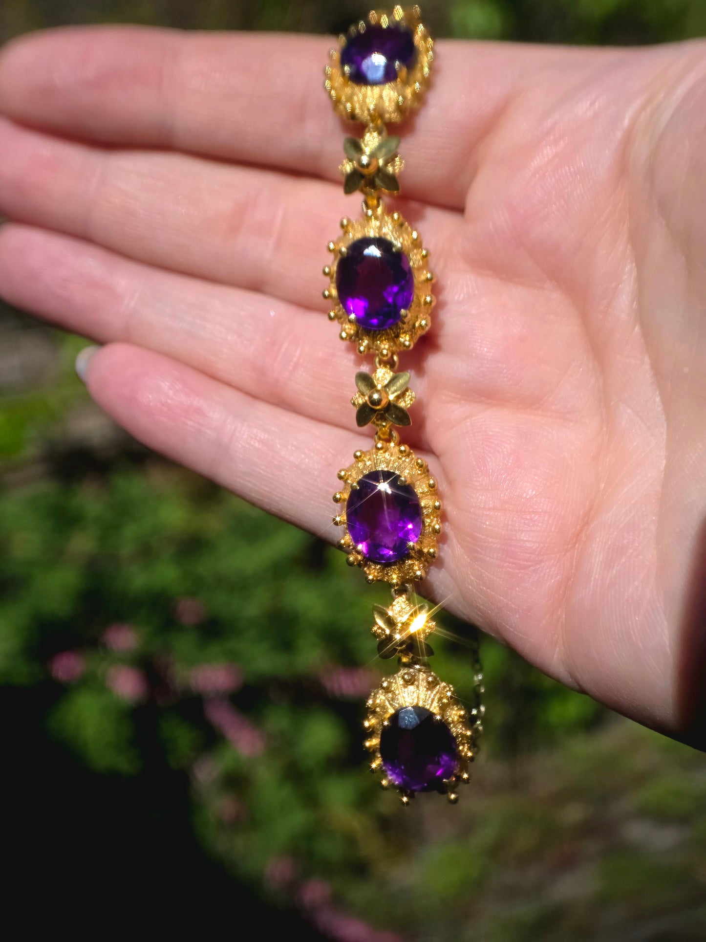 9ct & 12ct Gold, Etruscan Revival, Victorian Amethyst Bracelet. 25g. Absolutely Stunning.