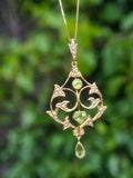 Edwardian 15ct Gold Peridot & Seed Pearl Lavalier Pendant