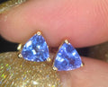 18ct Gold, 1ct Tanzanite Trilliant Earrings. Screwback.