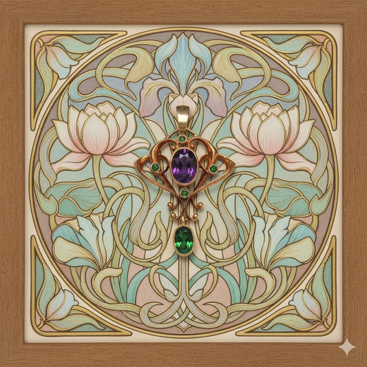 Art Nouveau, 15ct Gold, Amethyst & Demantoid Garnet Pendant.