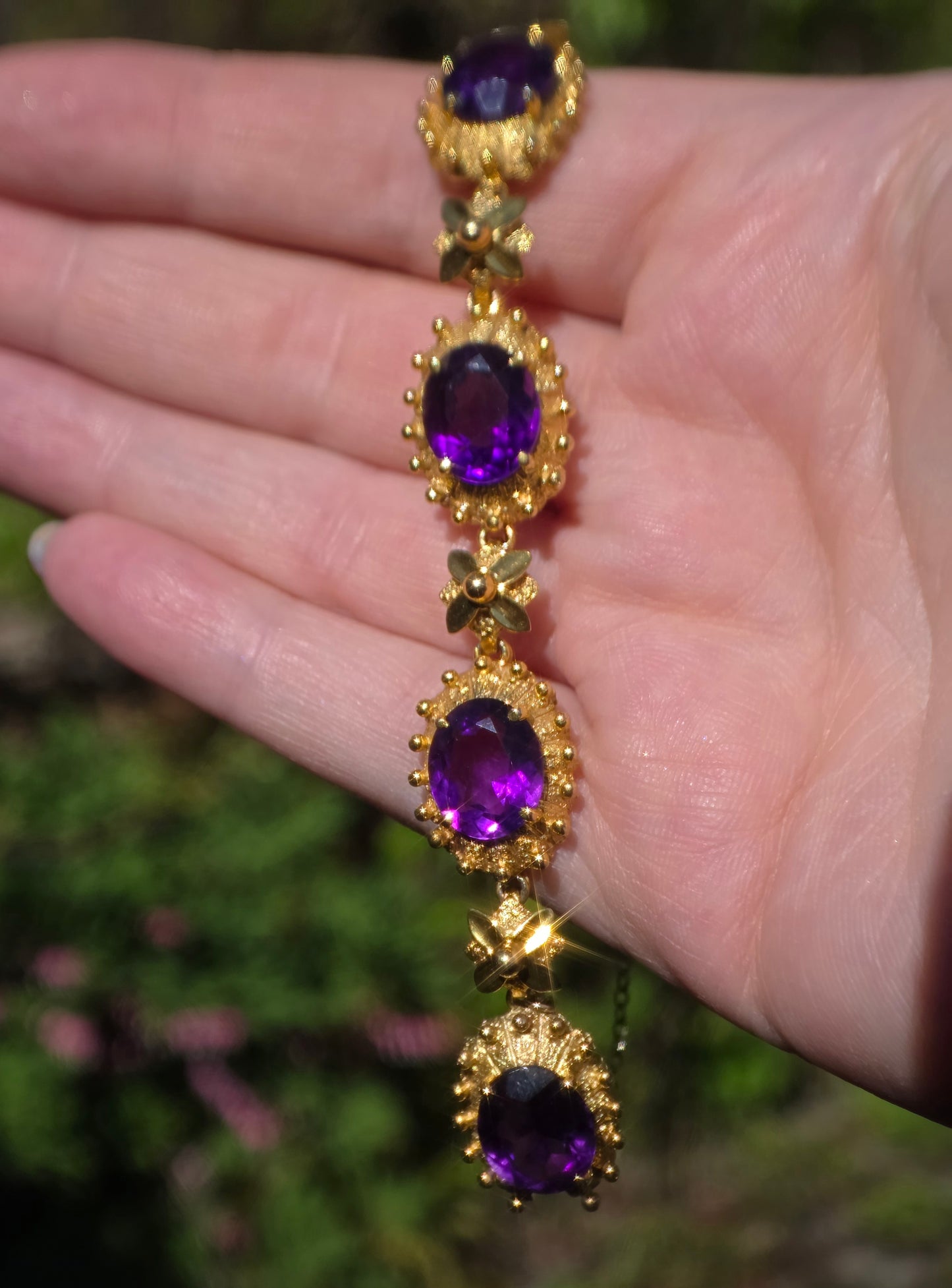 9ct & 12ct Gold, Etruscan Revival, Victorian Amethyst Bracelet. 25g. Absolutely Stunning.
