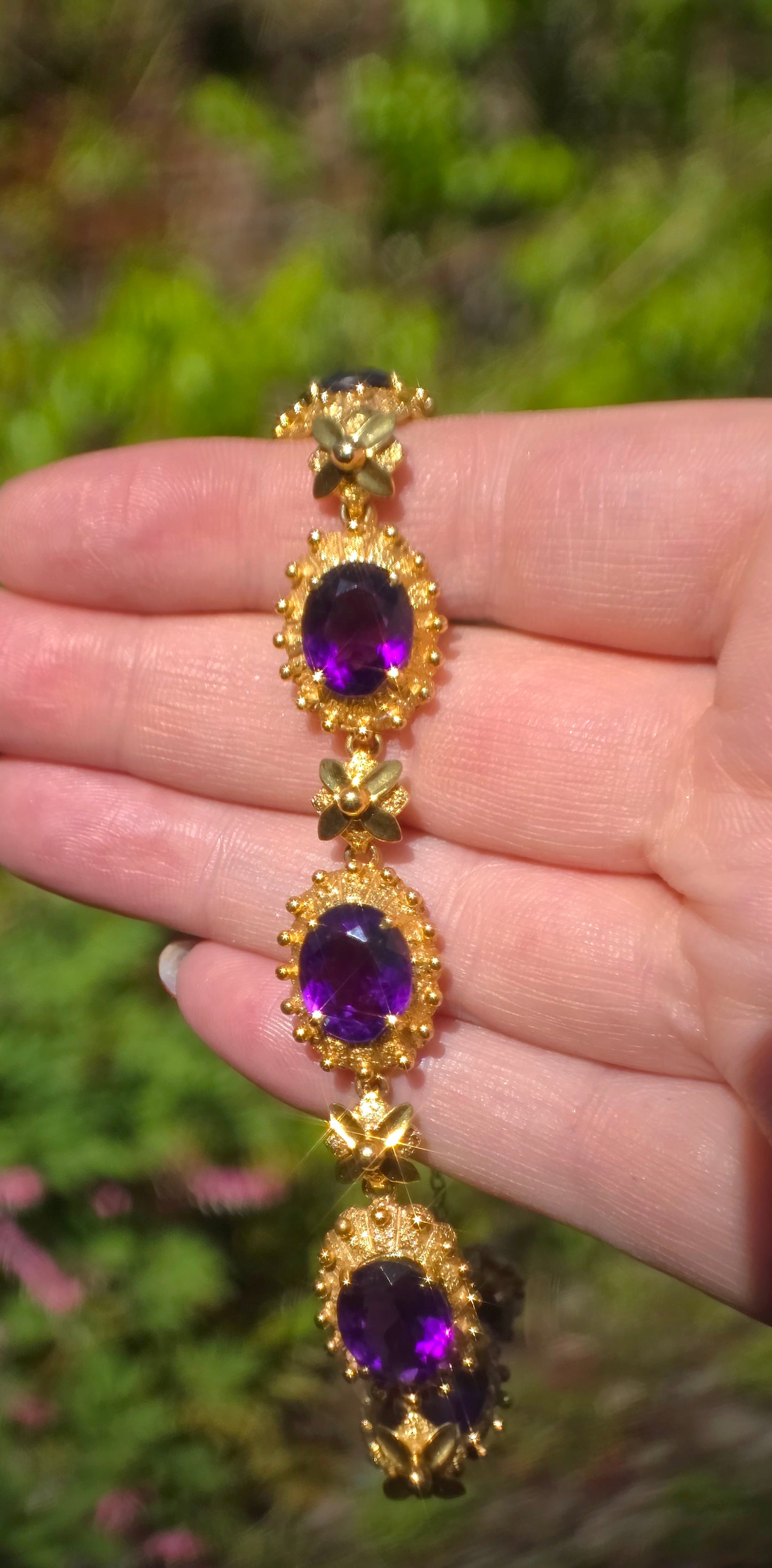 9ct & 12ct Gold, Etruscan Revival, Victorian Amethyst Bracelet. 25g. Absolutely Stunning.