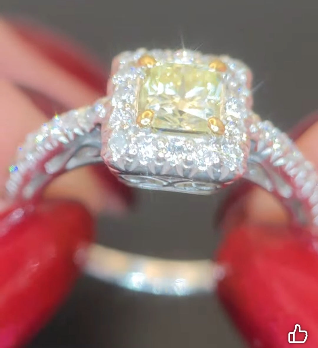 14ct Yellow & White Gold Fancy Yelliw Diamond Ring. Size M 1/2. With WGI Report.