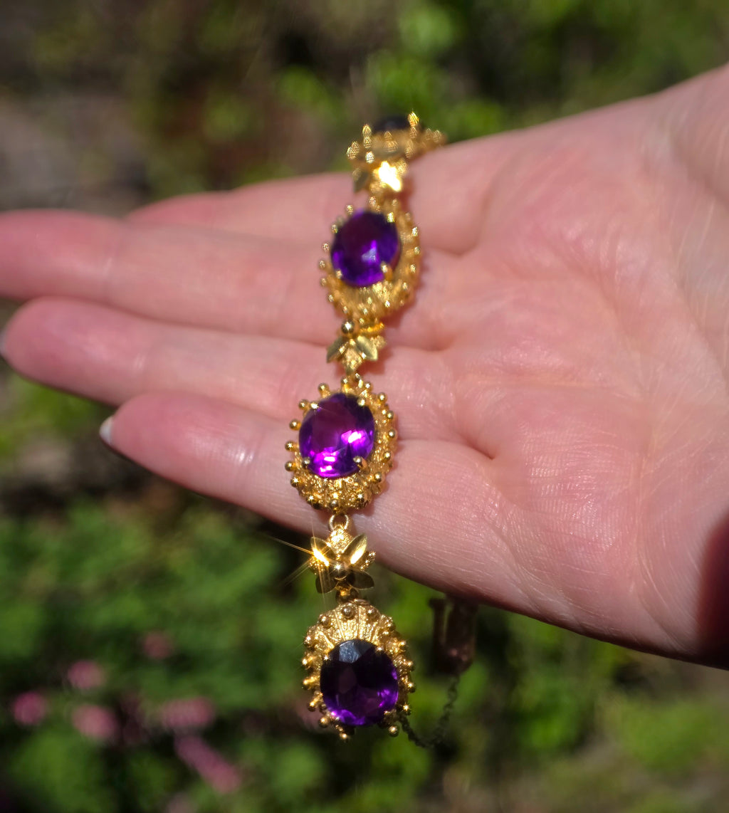 9ct & 12ct Gold, Etruscan Revival, Victorian Amethyst Bracelet. 25g. Absolutely Stunning.