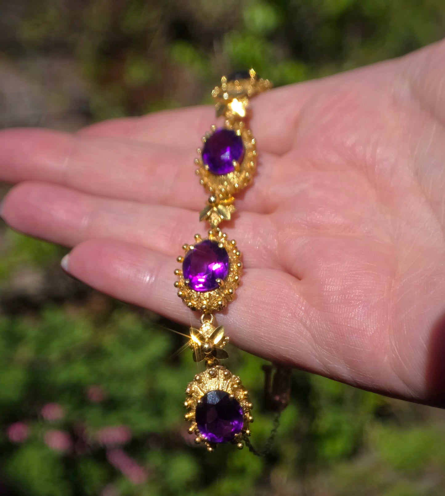 9ct & 12ct Gold, Etruscan Revival, Victorian Amethyst Bracelet. 25g. Absolutely Stunning.