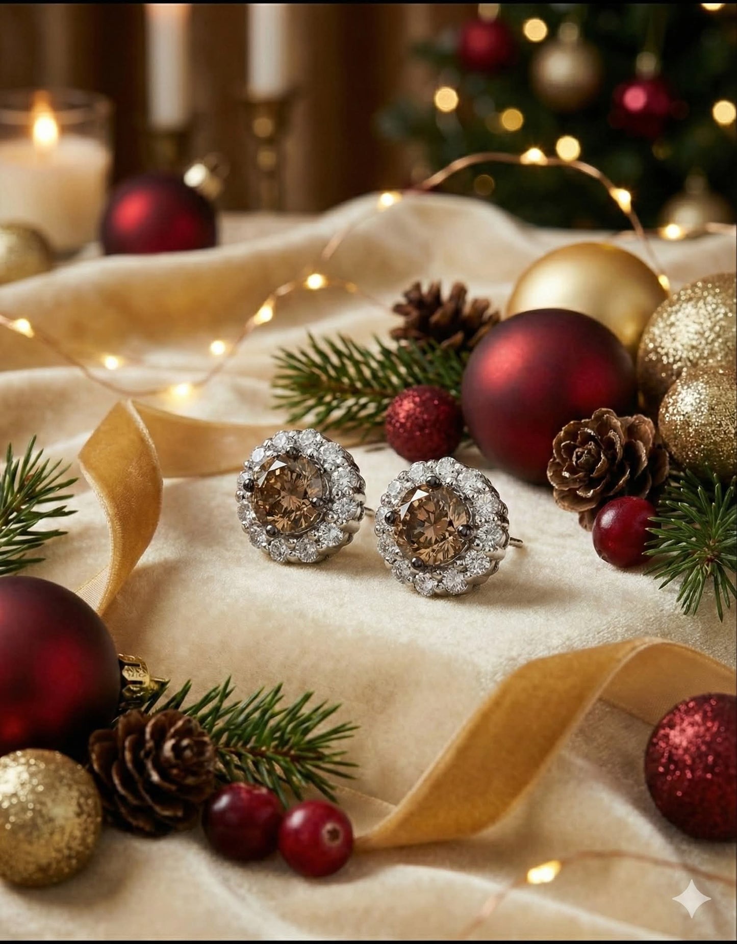 18ct Gold, Champagne & White Argyle Diamond Earrings