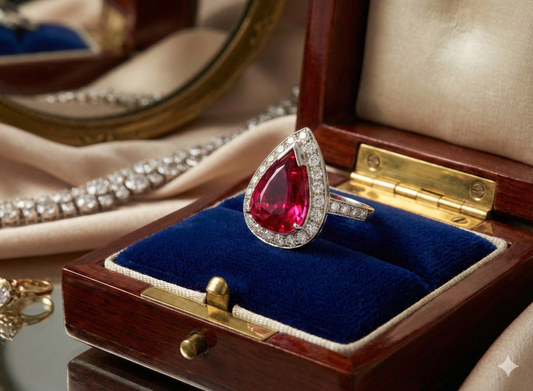 18ct White Gold, Rubellite Tourmaline & Diamond Ring. Size L 1/2. Comes with WGI certification.