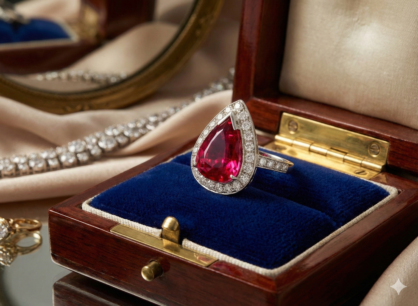 18ct White Gold, Rubellite Tourmaline & Diamond Ring. Size L 1/2. Comes with WGI certification.