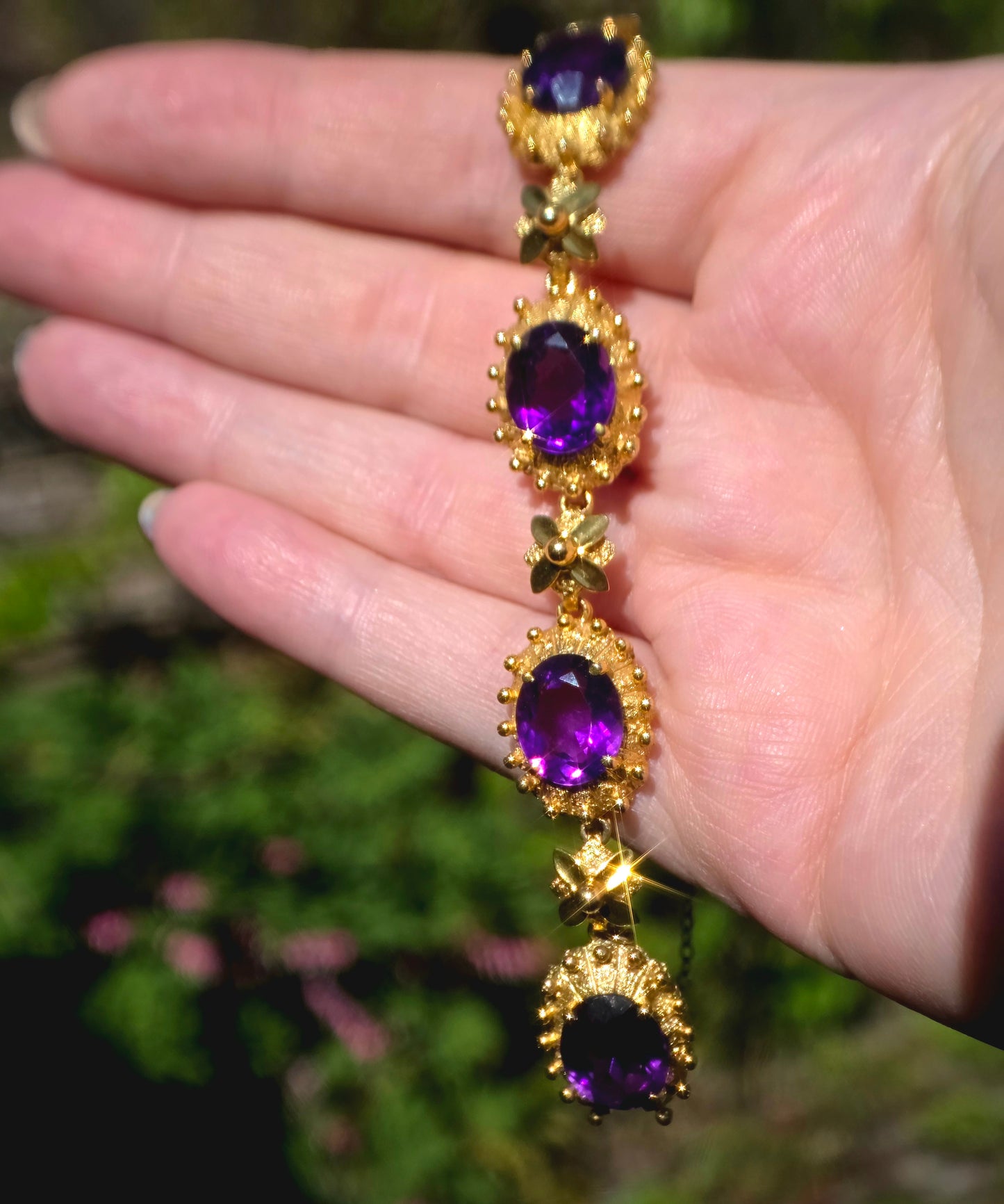 9ct & 12ct Gold, Etruscan Revival, Victorian Amethyst Bracelet. 25g. Absolutely Stunning.