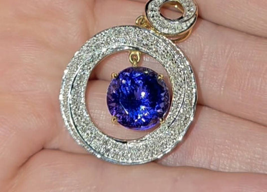 18ct Gold Tanzanite & Diamond Pendant, With WGI Certification.