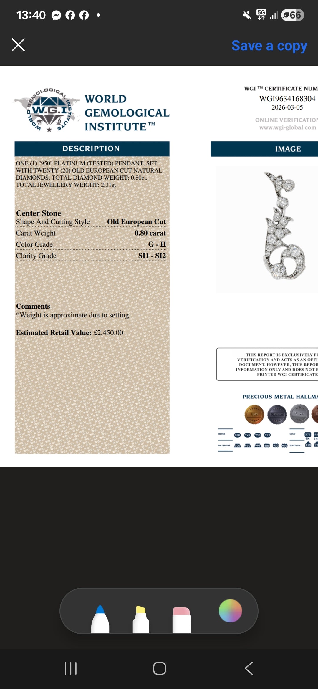 Platinum, Edwardian, Old European Cut Diamond Pendant