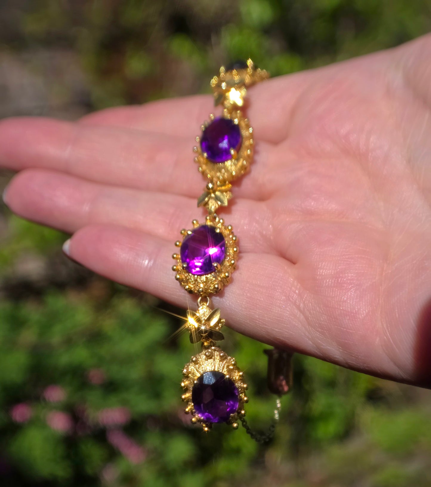 9ct & 12ct Gold, Etruscan Revival, Victorian Amethyst Bracelet. 25g. Absolutely Stunning.