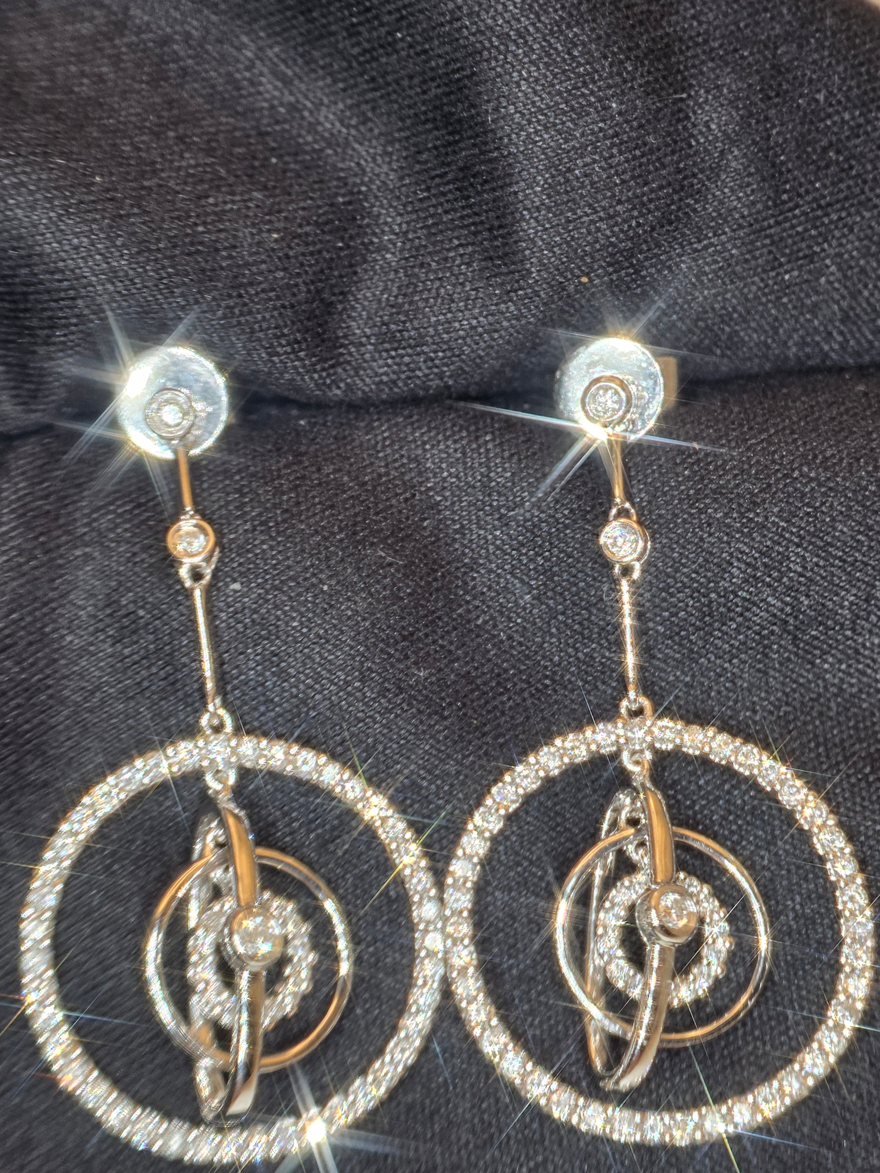 18ct, White Gold, 1ct Drop Hoop Earrrings. VS2-SI1. With WGI Report