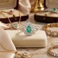 Platinum Emerald & Diamond Ring. Size M.