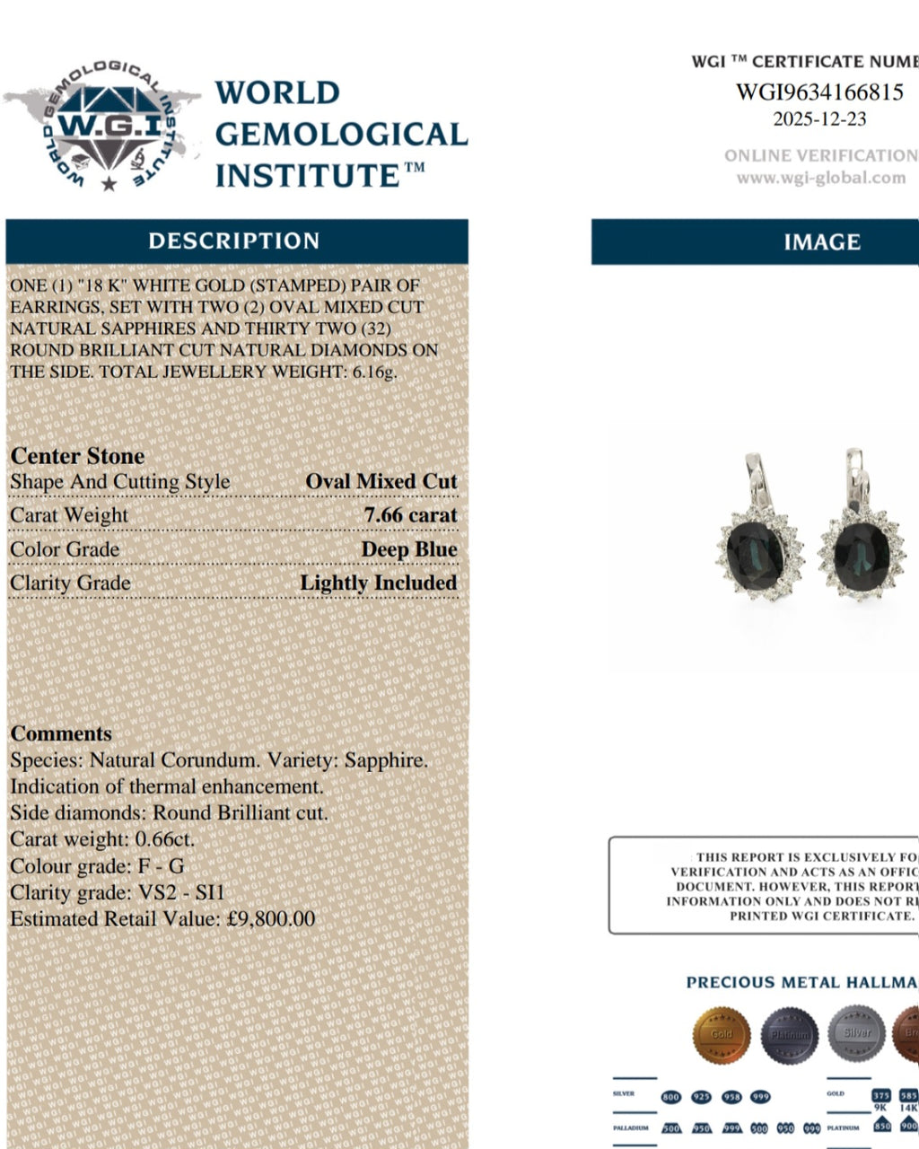 18ct White Gold, 8.33ct Sapphire & Diamond Halo Drop Earrings. Includes WGI Valuation. RRP: £9800.