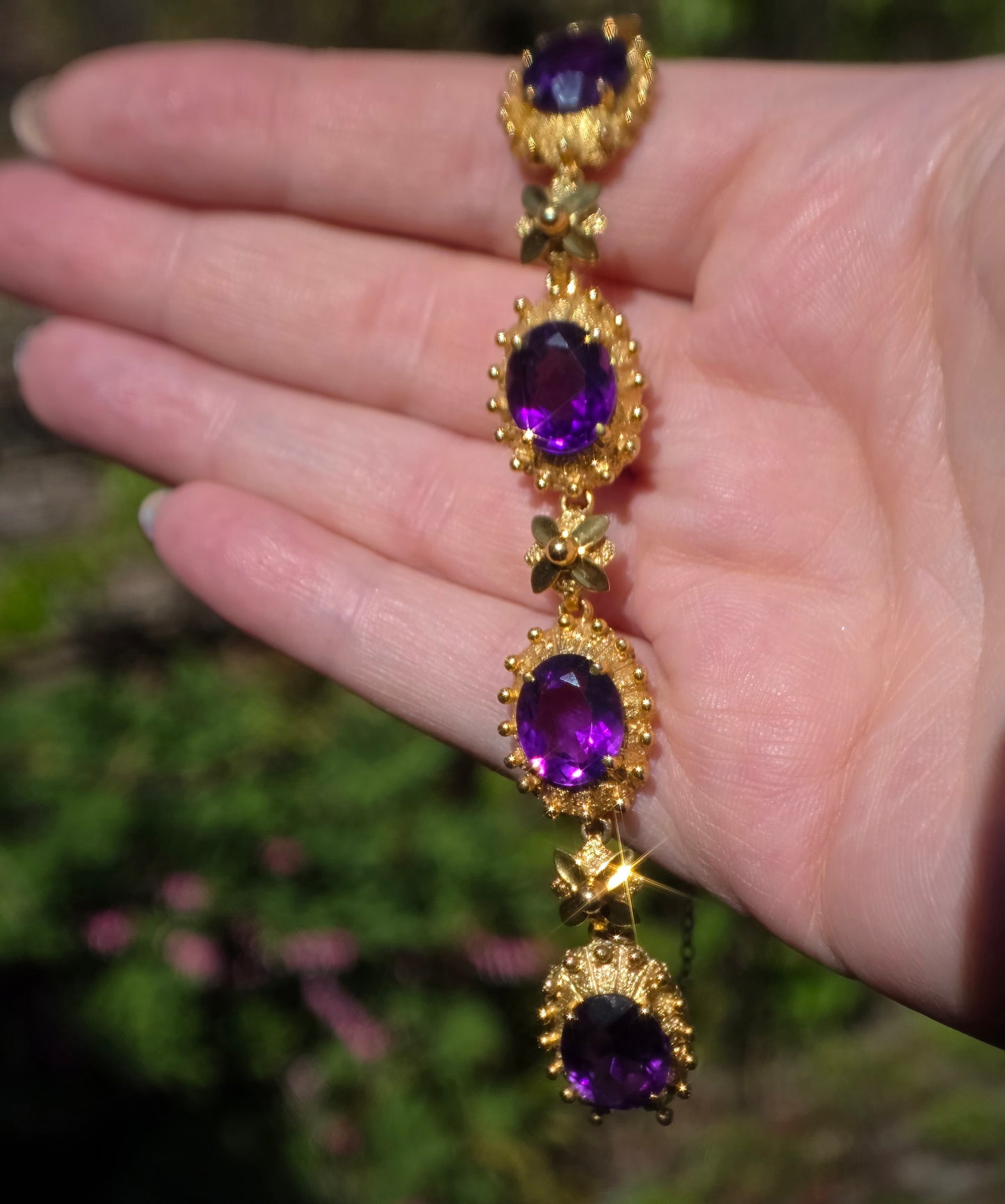 9ct & 12ct Gold, Etruscan Revival, Victorian Amethyst Bracelet. 25g. Absolutely Stunning.