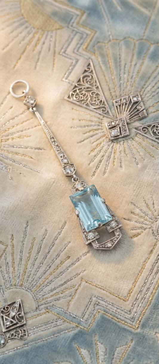 Art Deco, Platinum, Aquamarine & Diamond Pendant.