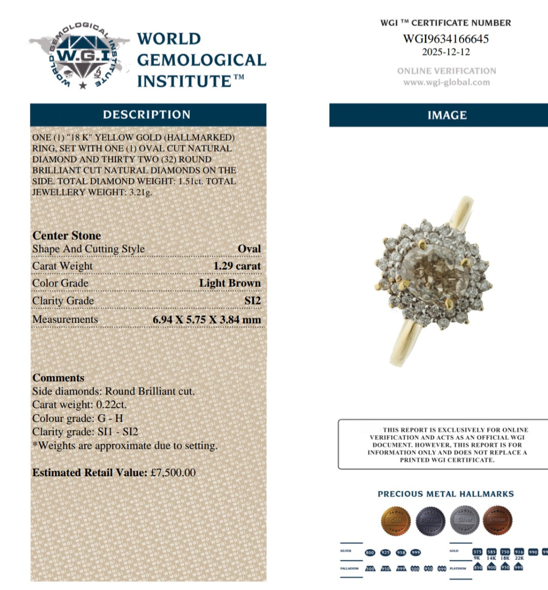 18ct Gold, 1.51ct Champagne & White Diamond Ring. Size N.